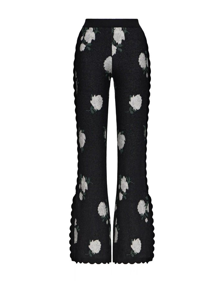 Lana-Quincy, knitted set with pants made of black cotton with floral print