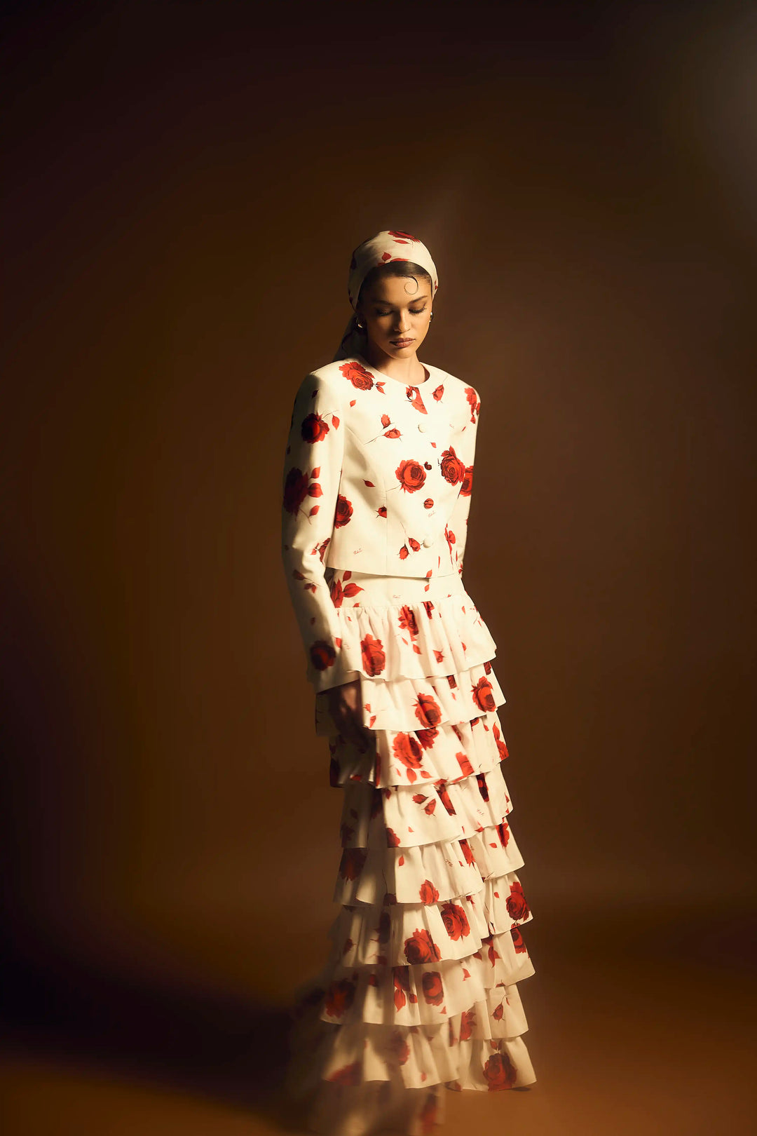 Pionella, milky batiste jacket with a floral print