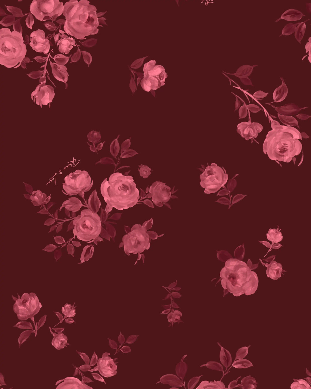 May mini, burgundy organza mini dress with floral print, ruffles, and a rose