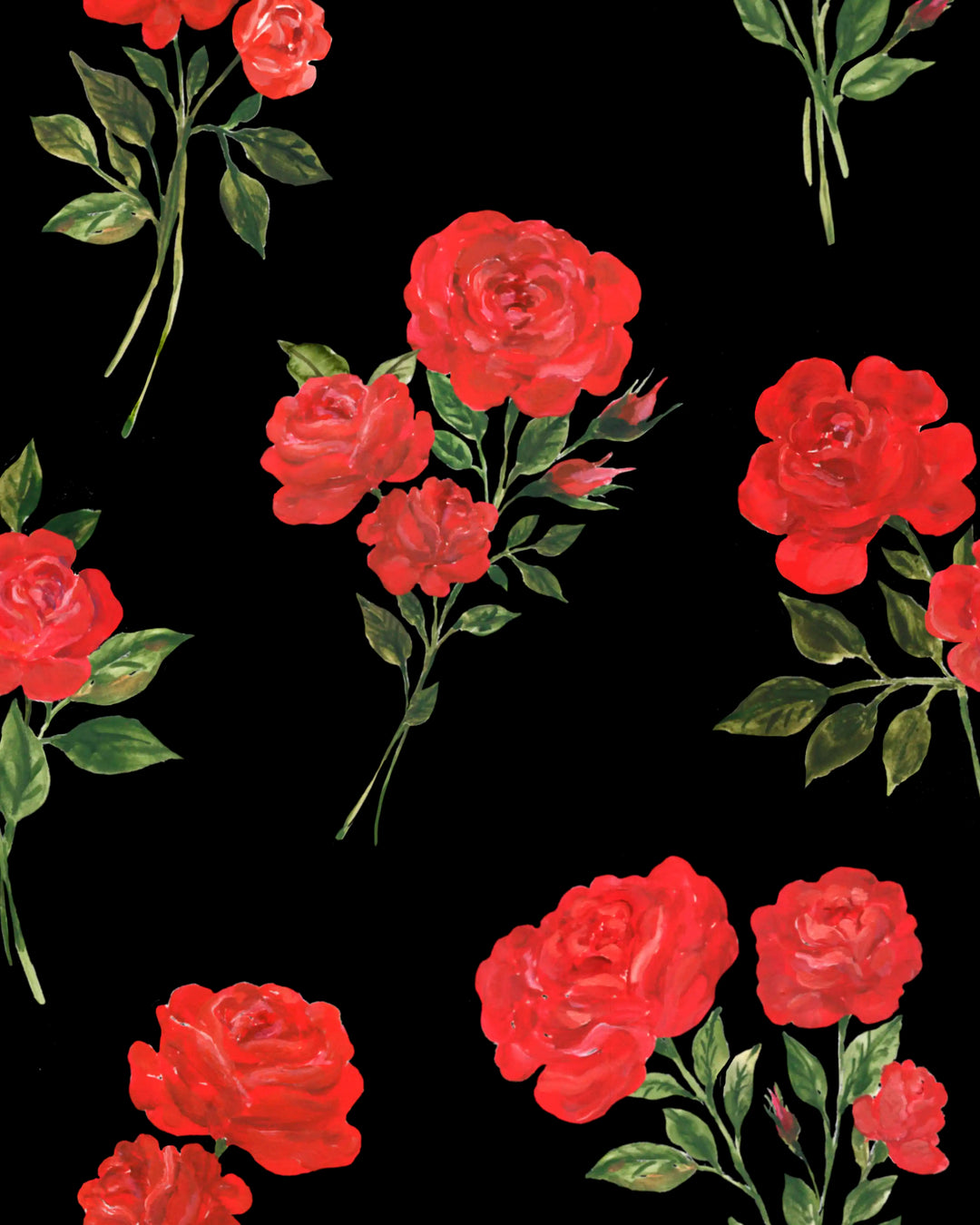 Charlotte mini, mini dress in black crepe de chine with medium red roses