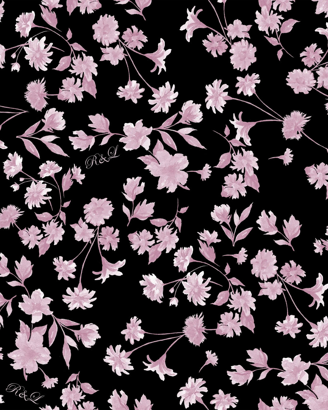 Evie, black batiste pants with small light pink flowers