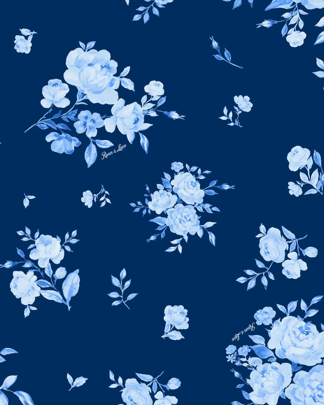Penny midi, blue crepe de chine midi dress with medium blue flowers