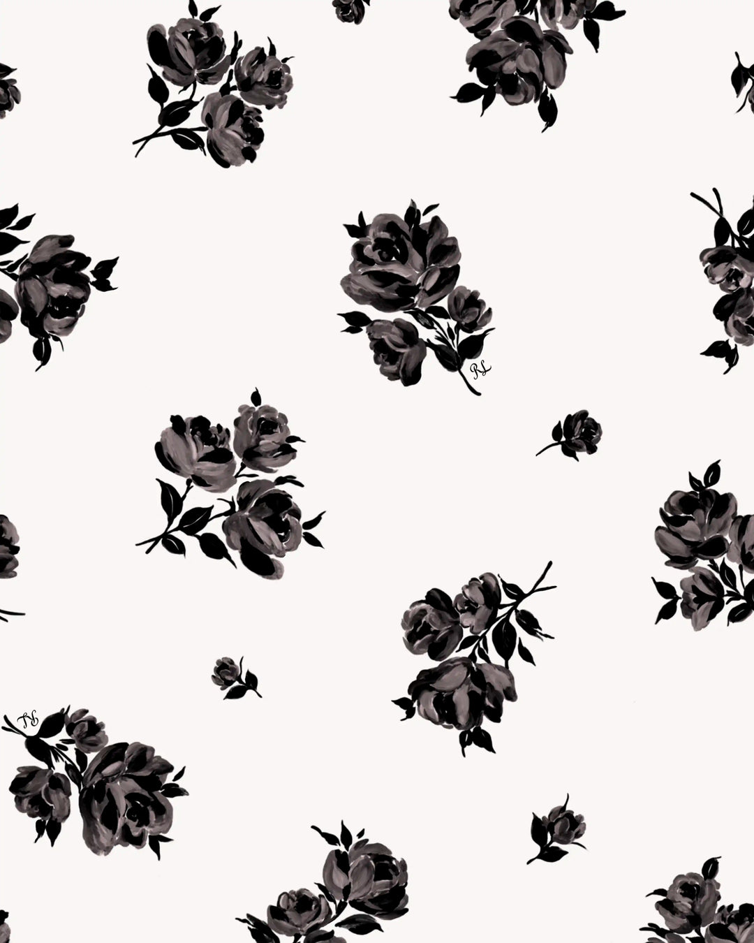 Penny midi, ivory crepe de chine midi dress with medium black flowers