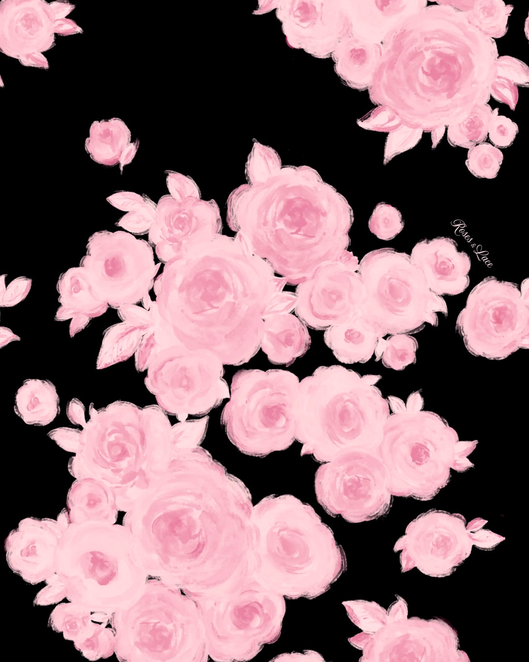 Irma mini, mini dress in black batiste with medium pink flowers