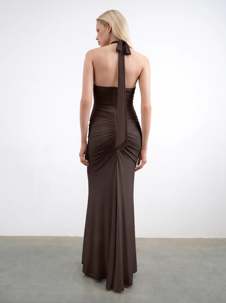 Luna maxi, maxi dress in chocolate mesh
