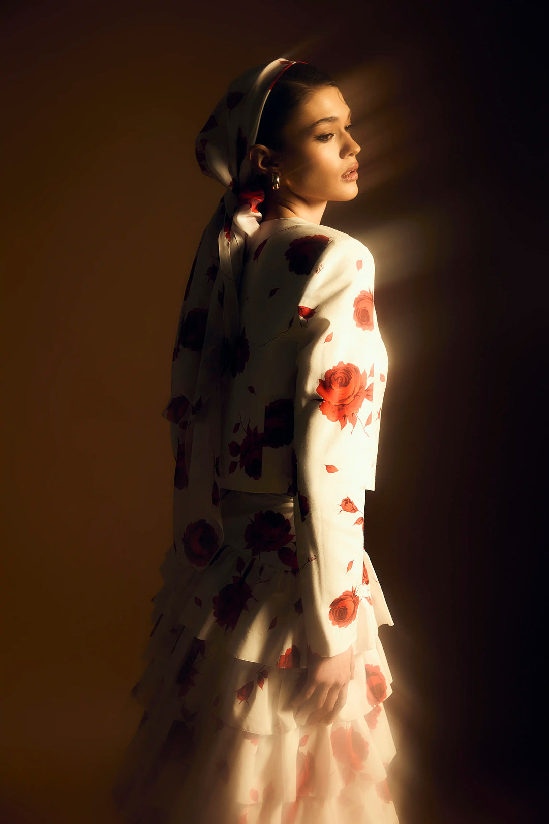 Leticia, milky chiffon scarf with a floral print