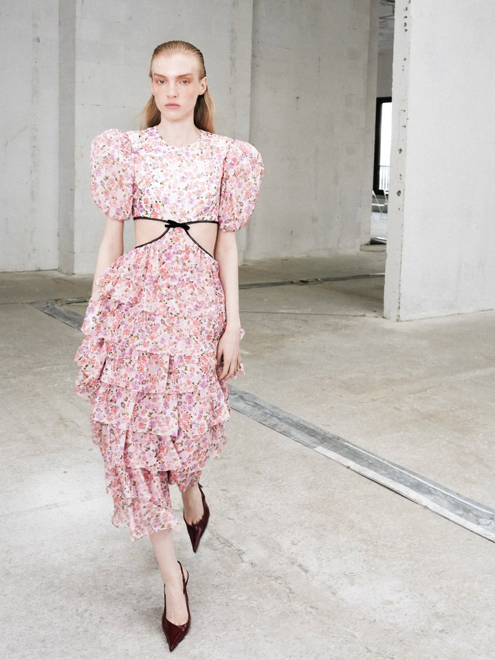 Kylie midi, midi dress in milky chiffon with a floral print
