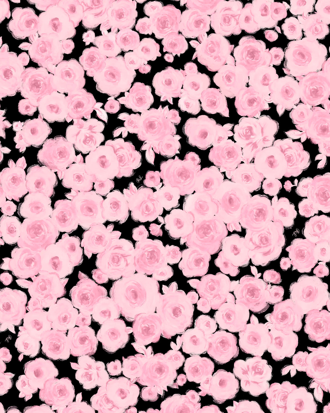 Jasmine maxi, satin maxi dress in black with medium pink flowers