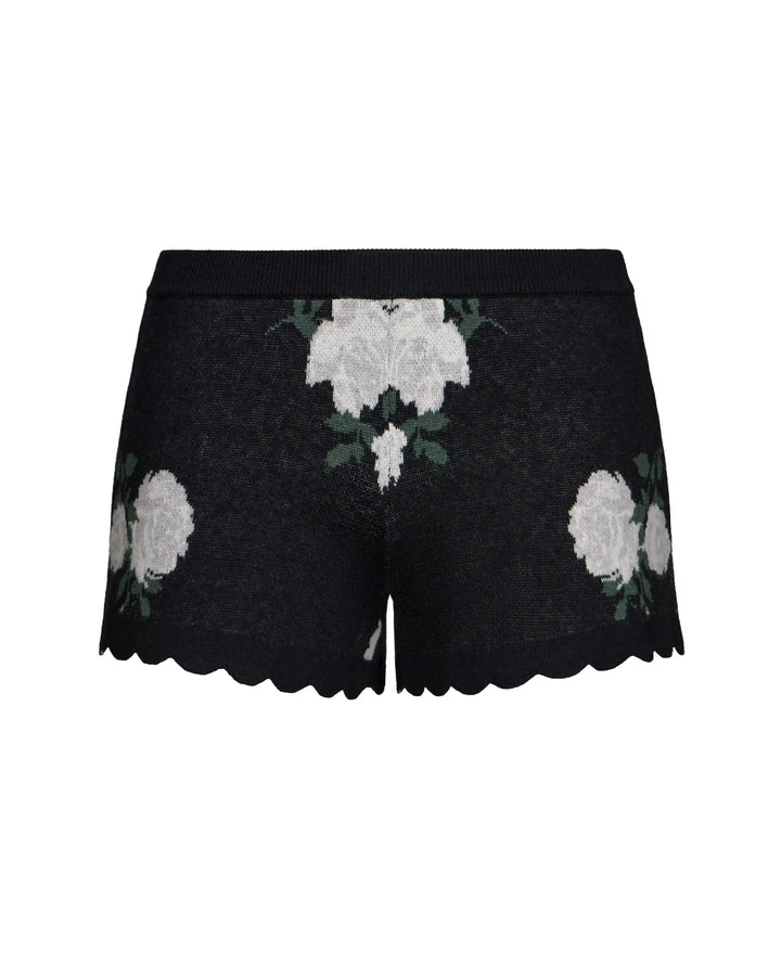 Lana-Joyce, knitted set with shorts made of black cotton with floral print
