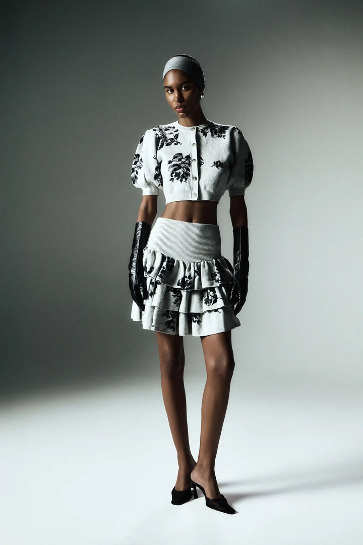 Charlize-Becky, knitted set made of gray cotton with floral print