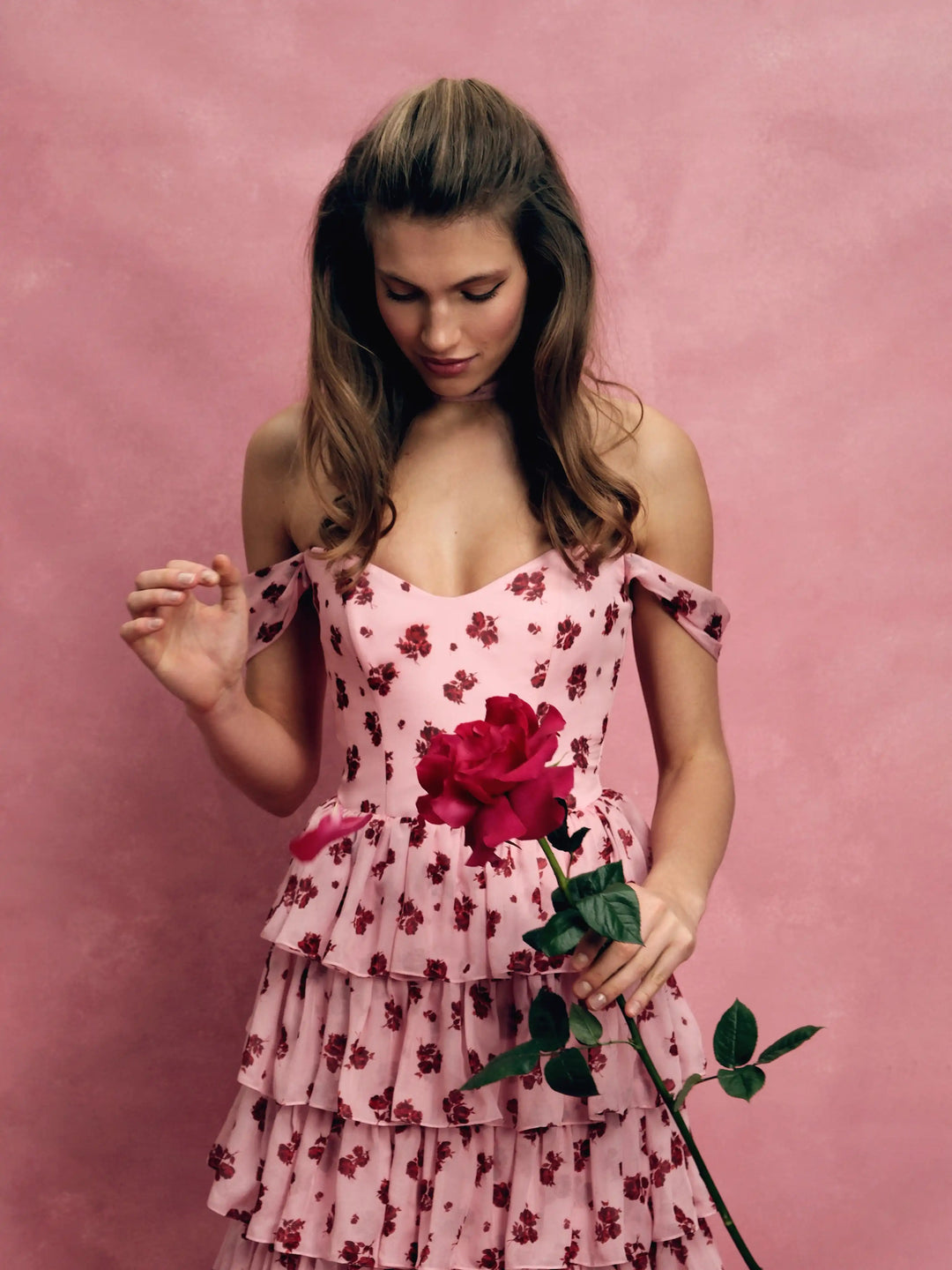 pink chiffon midi dress Pink Chiffon Ruffle Trim Koko Midi Smock Dress