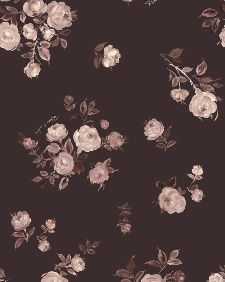 Luna maxi, maxi dress in chocolate mesh with a floral print