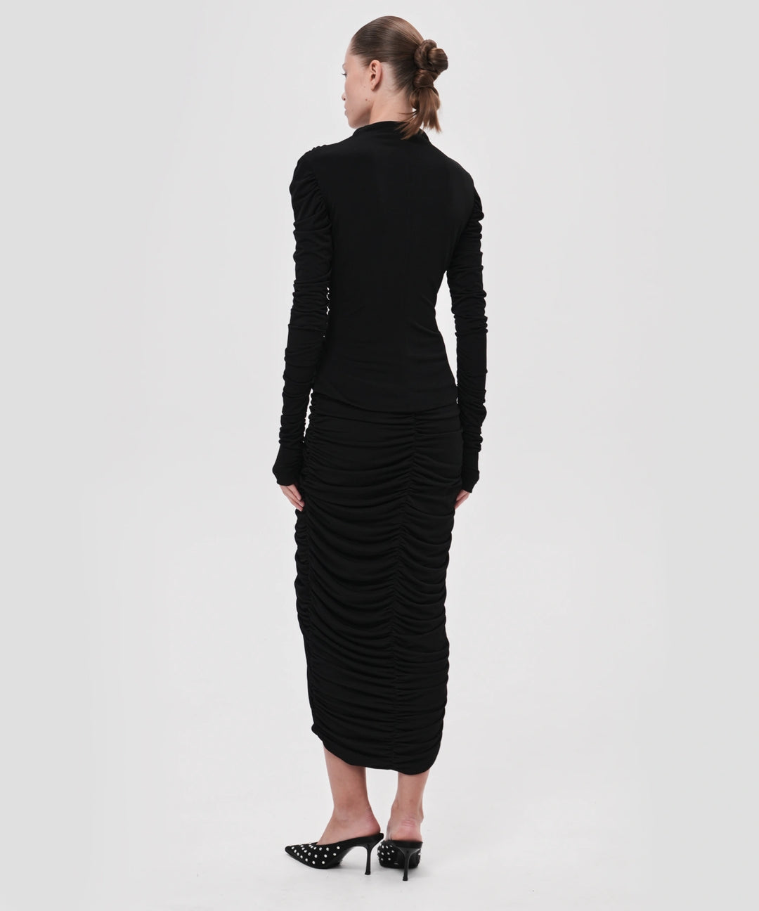 Gloria, midi skirt draped made of black biflex