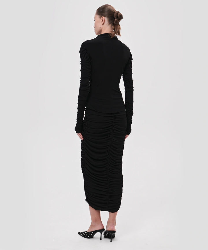 Gloria, midi skirt draped made of black biflex