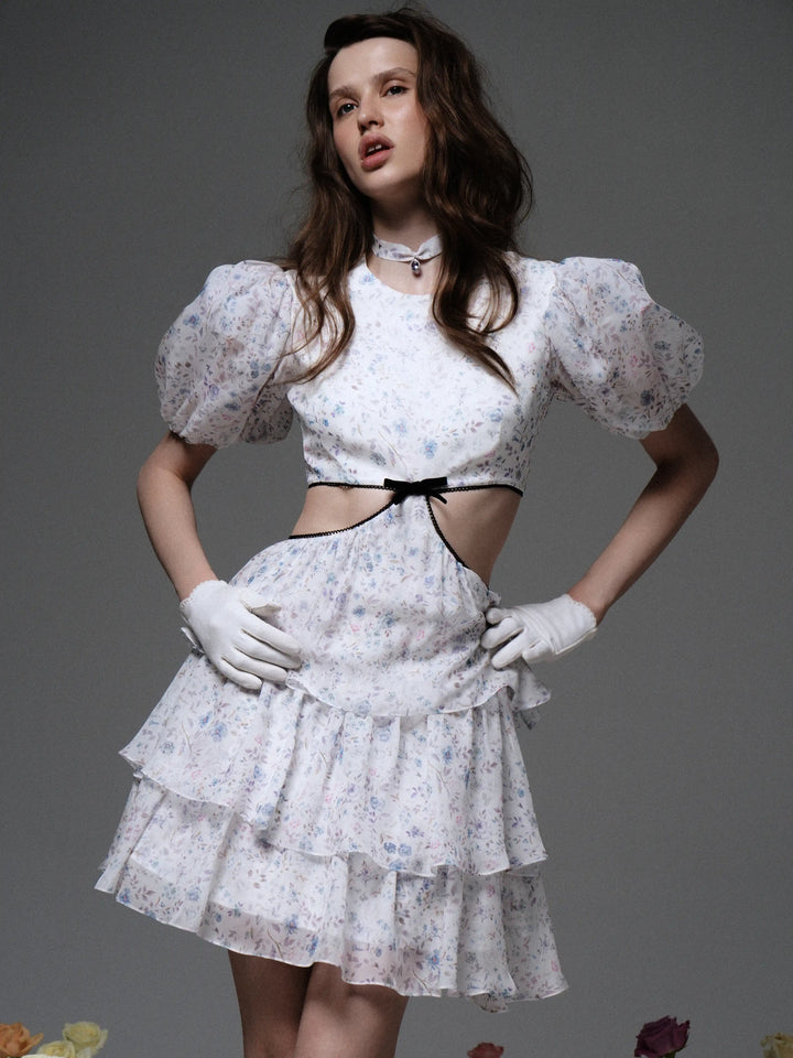 Kylie mini, milky chiffon mini dress with a floral print