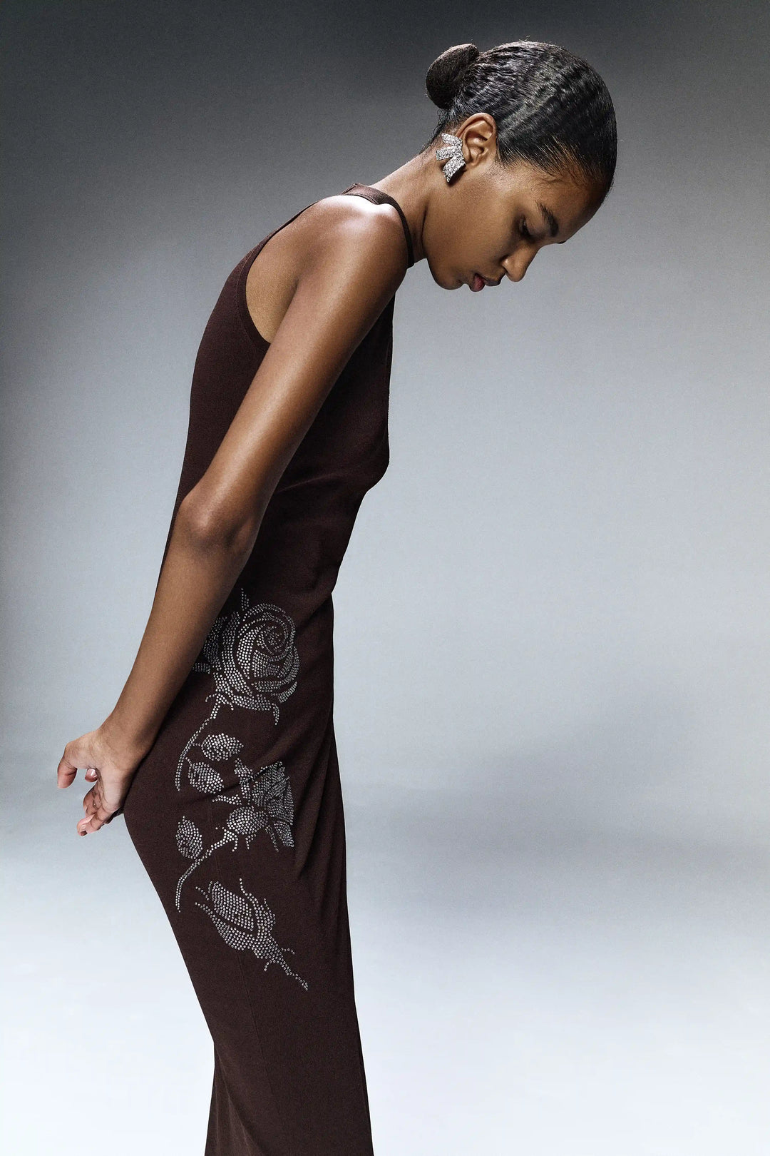 Viva midi, midi dress made of chocolate cotton with rhinestones