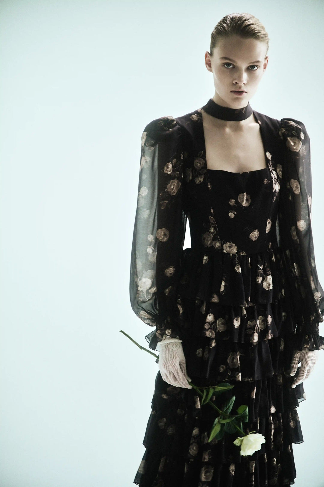 Valerie midi, midi dress made of chocolate chiffon with floral print