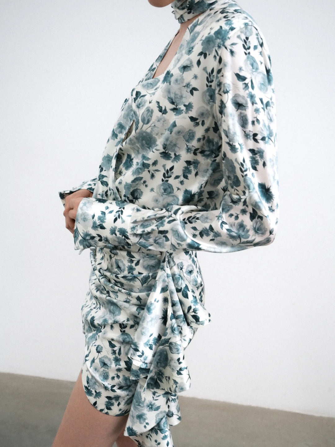 Leah mini, milky satin mini dress with a floral print