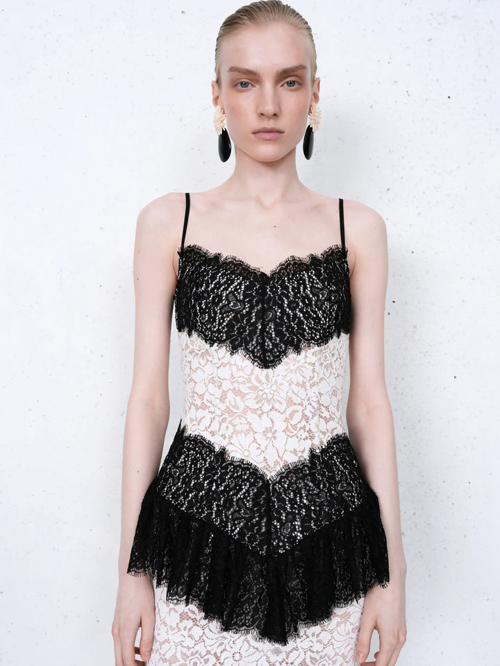 Andrea midi, dress in white and black lace