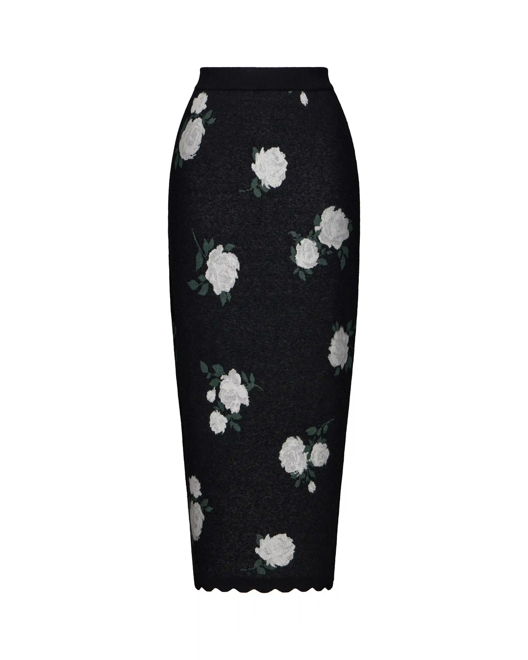 Lana-Trisha, knitted set with midi skirt made of black cotton with floral print