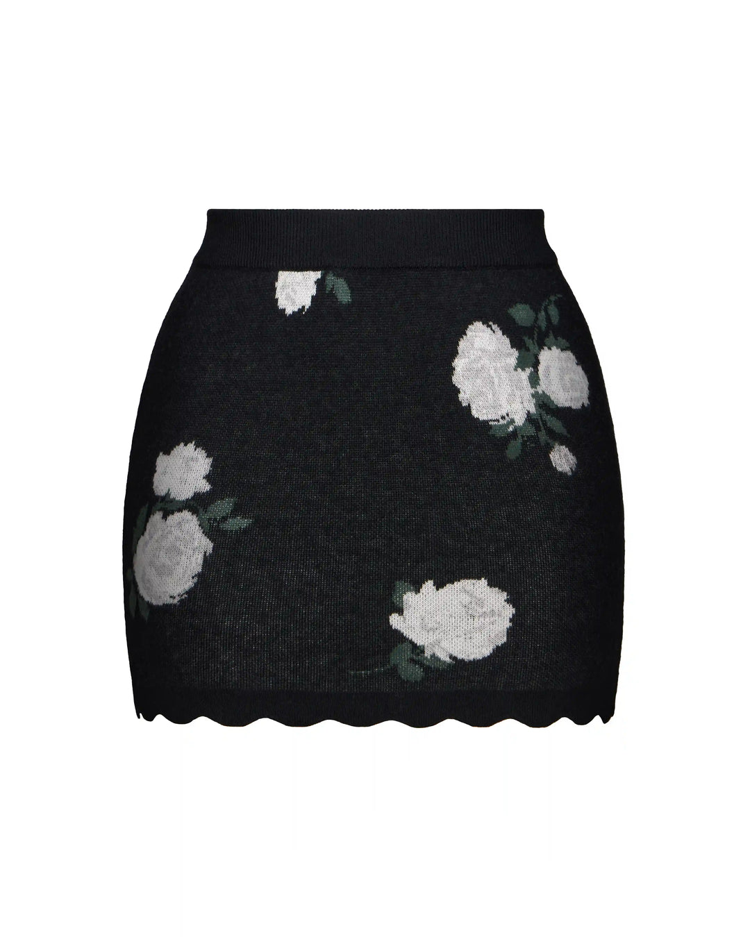 Lana-Tracy, knitted set with mini skirt made of black cotton with floral print
