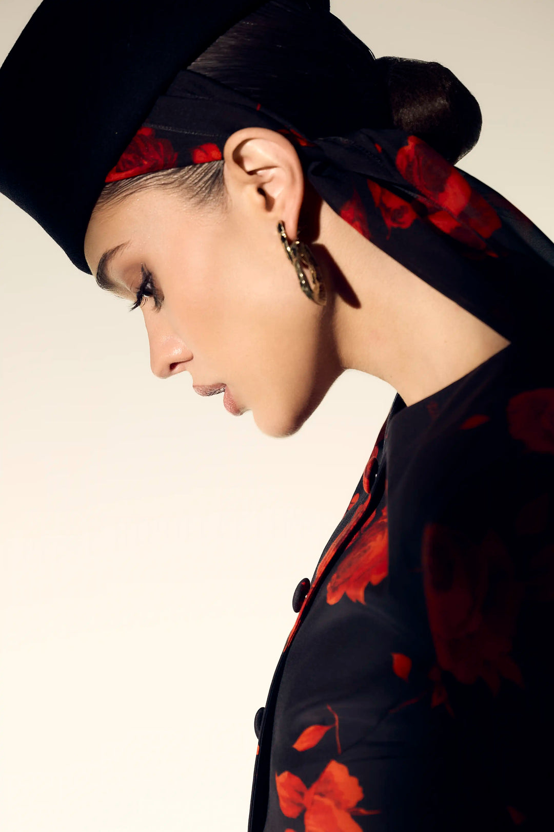 Aisha. black chiffon ribbon with a floral print