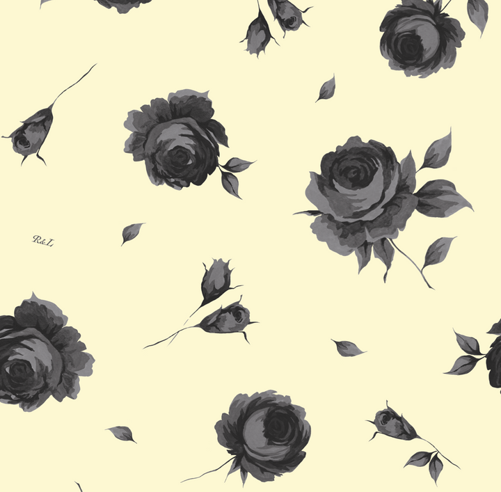 Eliana, top made of yellow satin with gray flowers