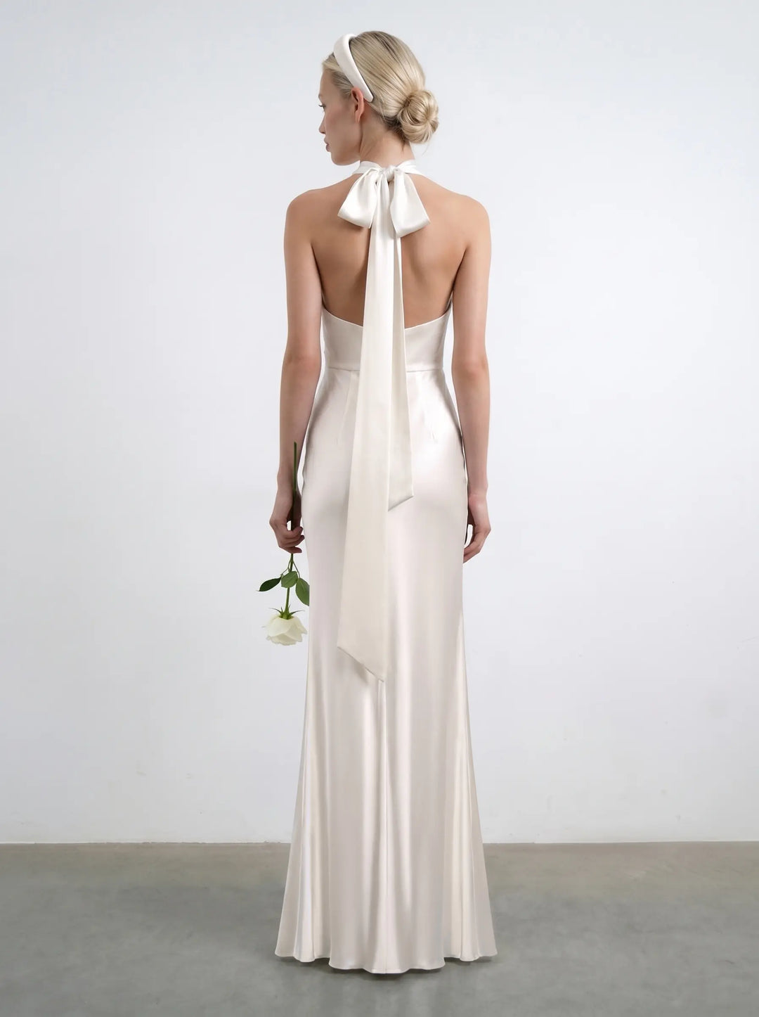 Alia maxi, silk satin maxi dress in ivory