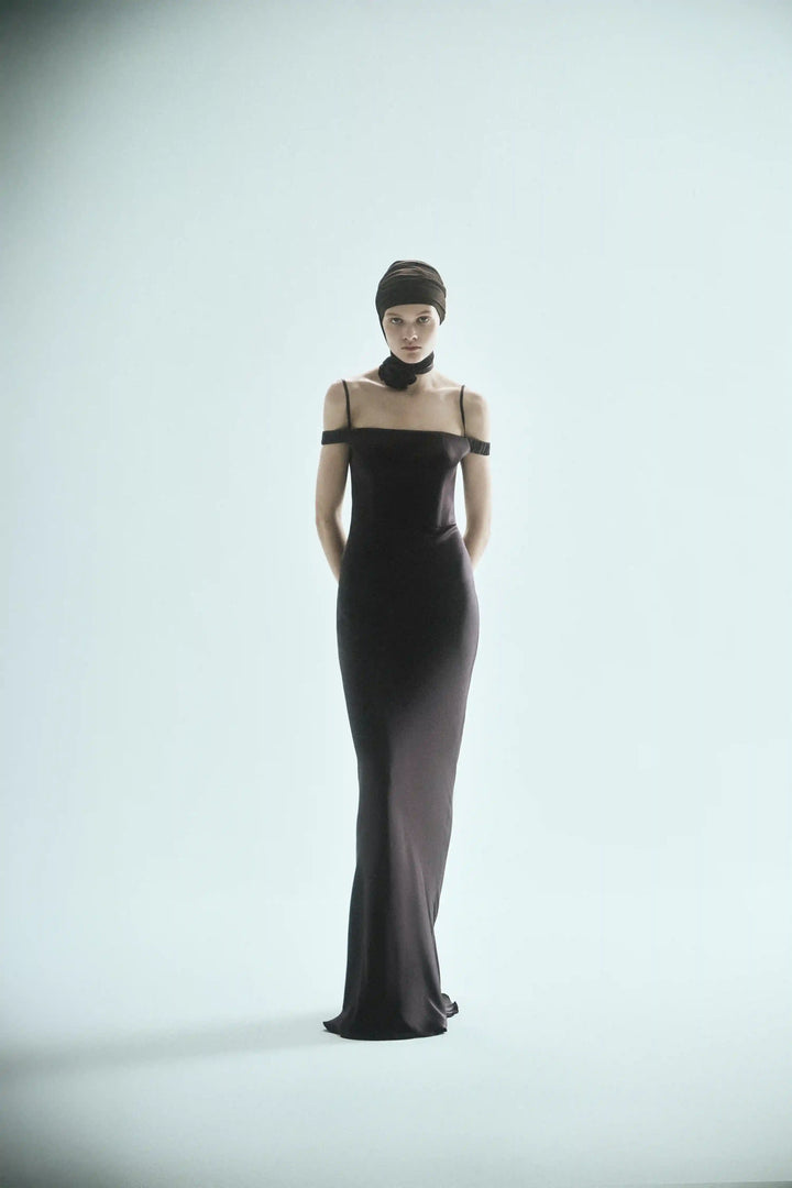 Melany maxi, maxi dress made of chocolate satin