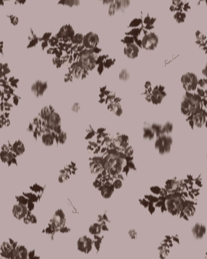 Valisa top, beige crepe de chine top with chocolate flowers