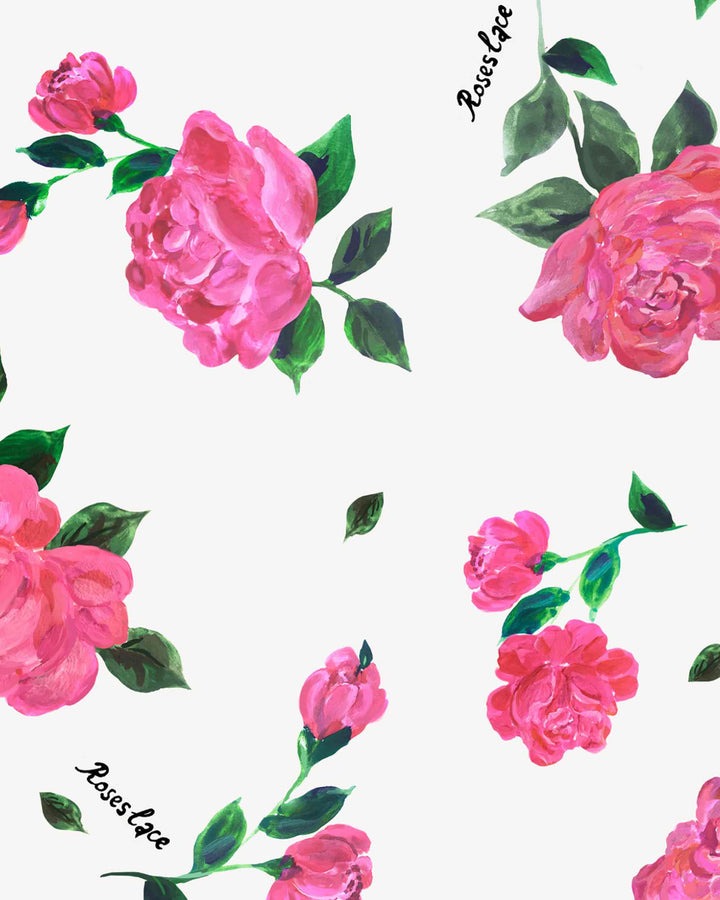 Luana, neck bow milky with crimson rose print