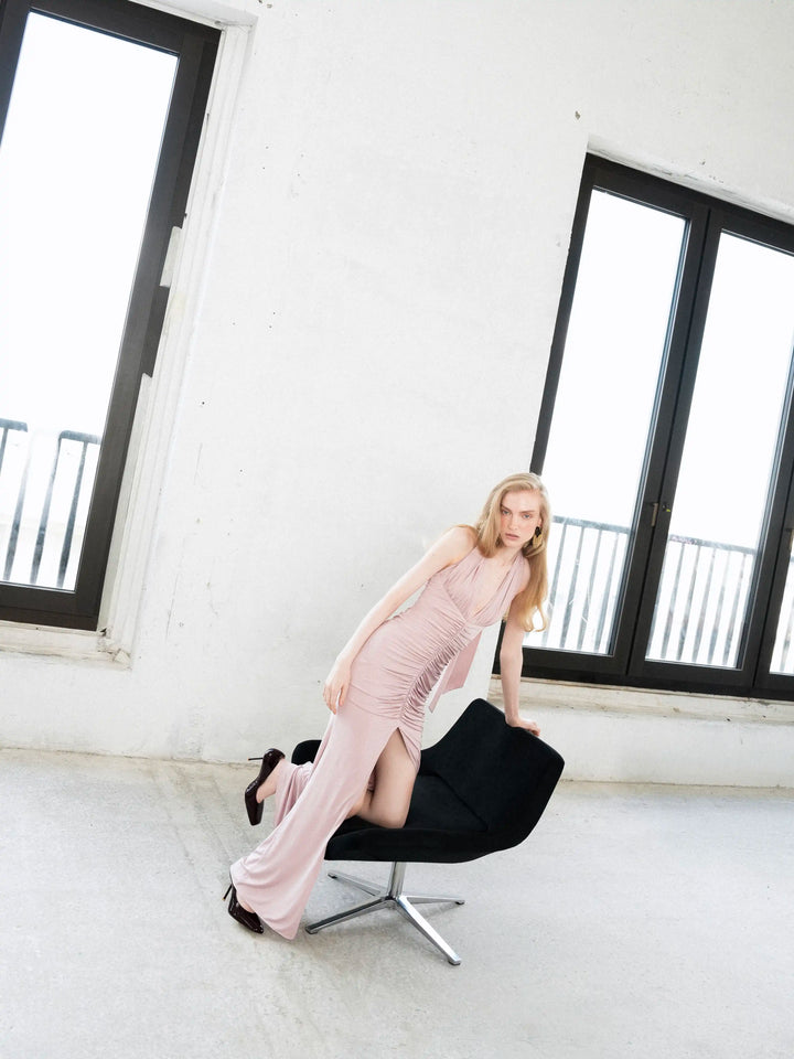 Luna maxi, maxi dress in powder pink biflex