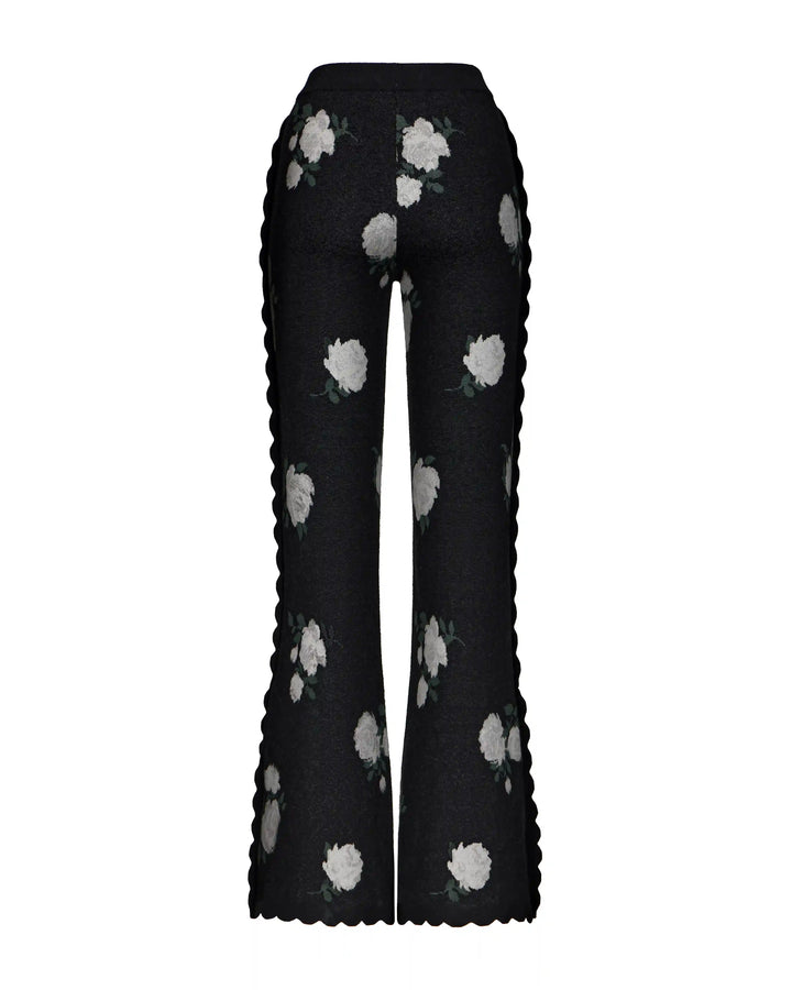 Lana-Quincy, knitted set with pants made of black cotton with floral print