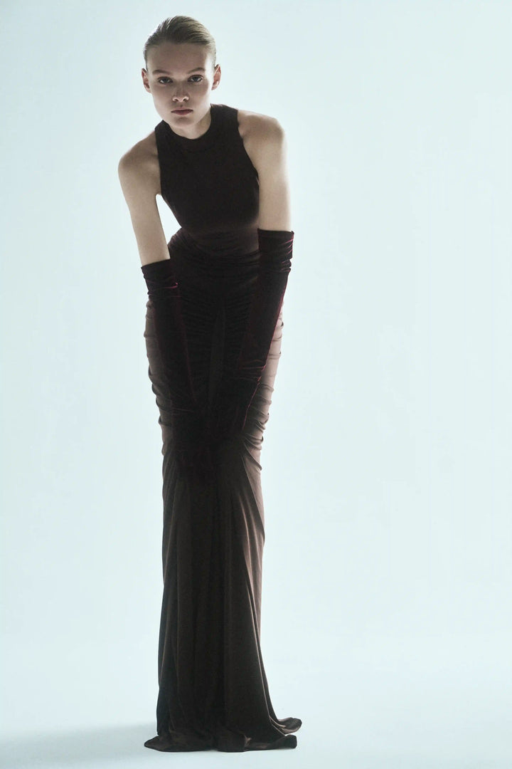 Ivy, maxi dress made of chocolate biflex