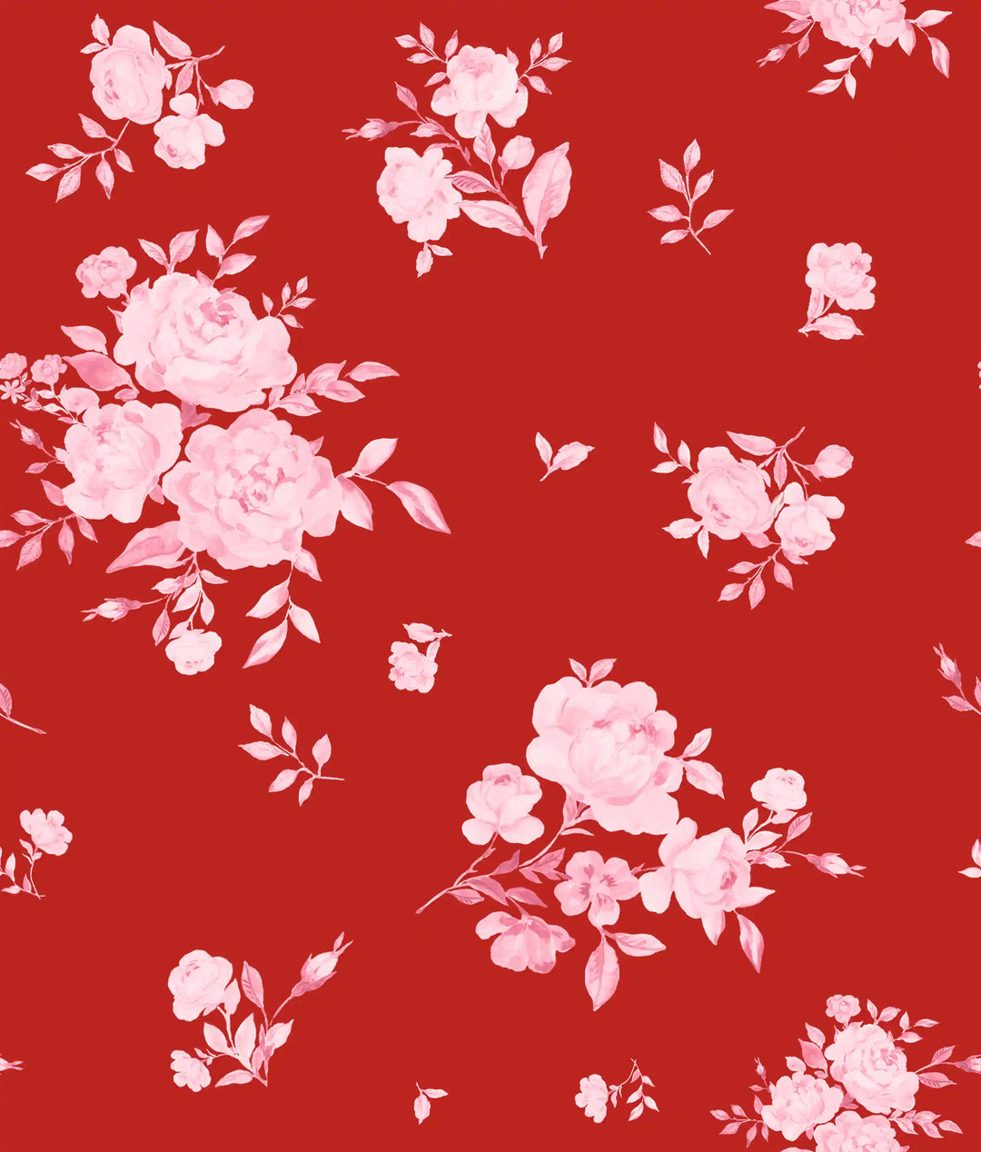 Macel midi, red crepe de chine midi dress with a floral print