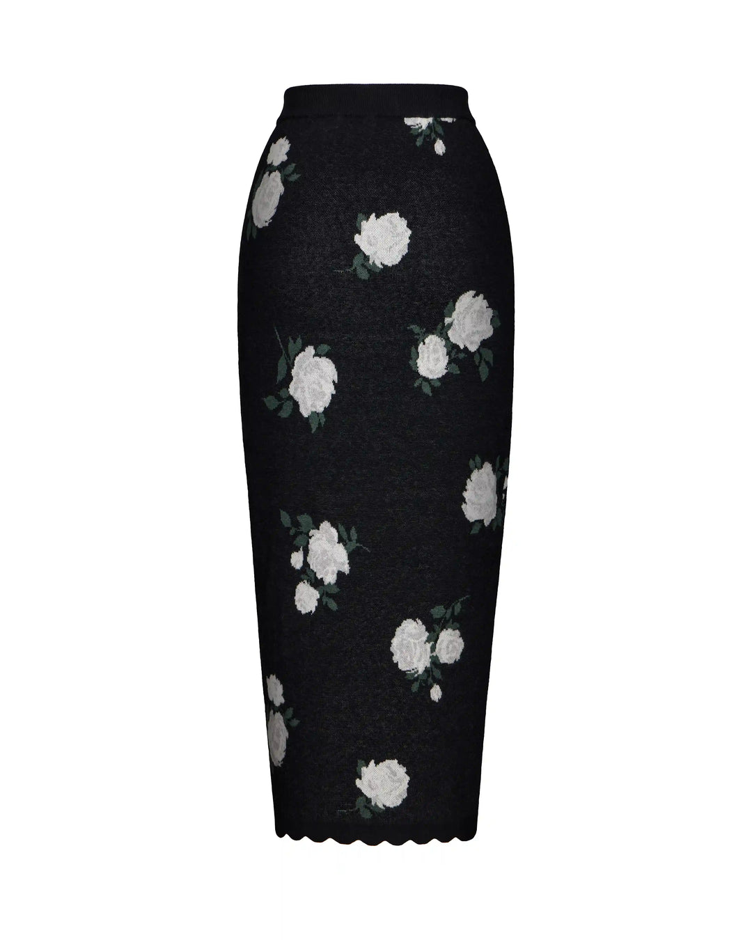 Lana-Trisha, knitted set with midi skirt made of black cotton with floral print