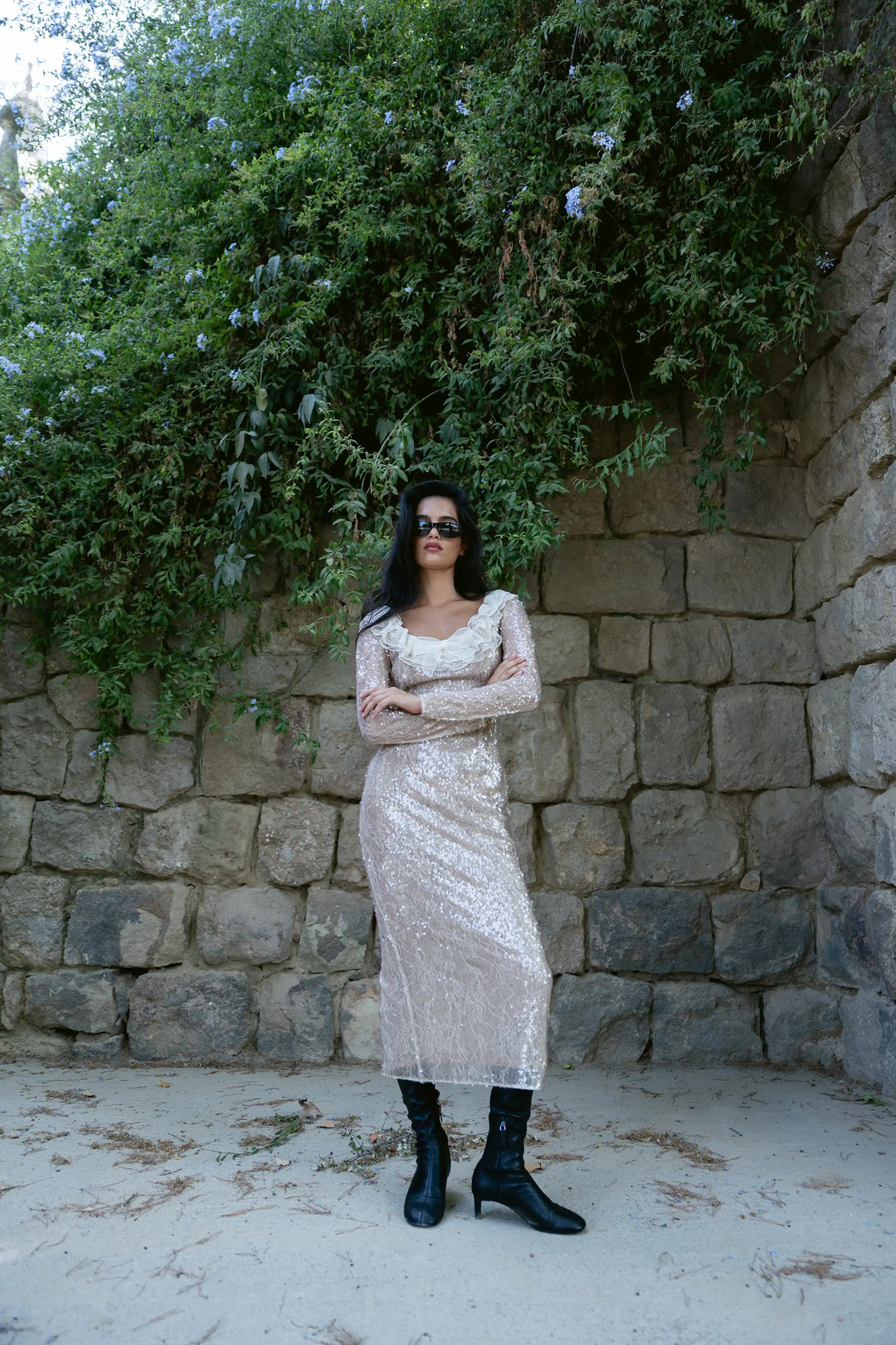 Uma midi, beige sequin midi dress
