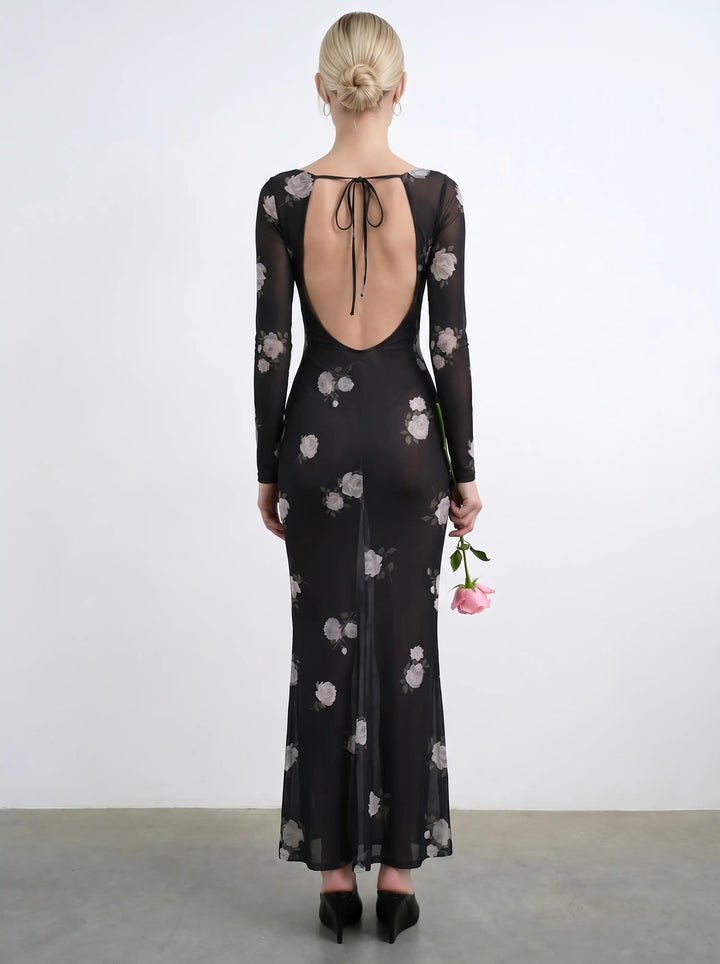 Monet maxi, milky mesh maxi dress with a floral print