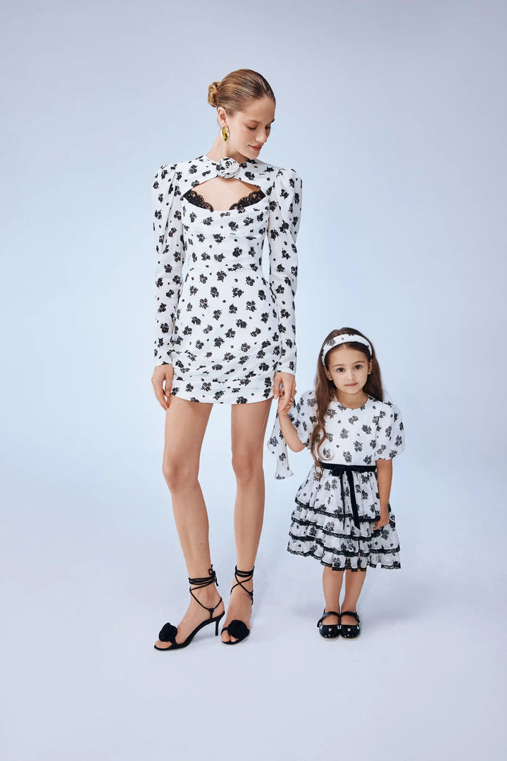 Fifi, children's dress made of ivory chiffon with floral print