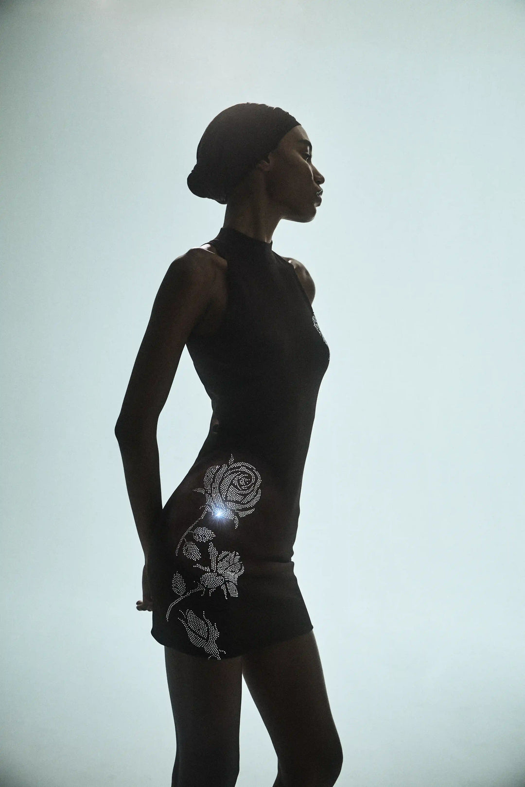 Viva mini, mini dress made of chocolate cotton with rhinestones