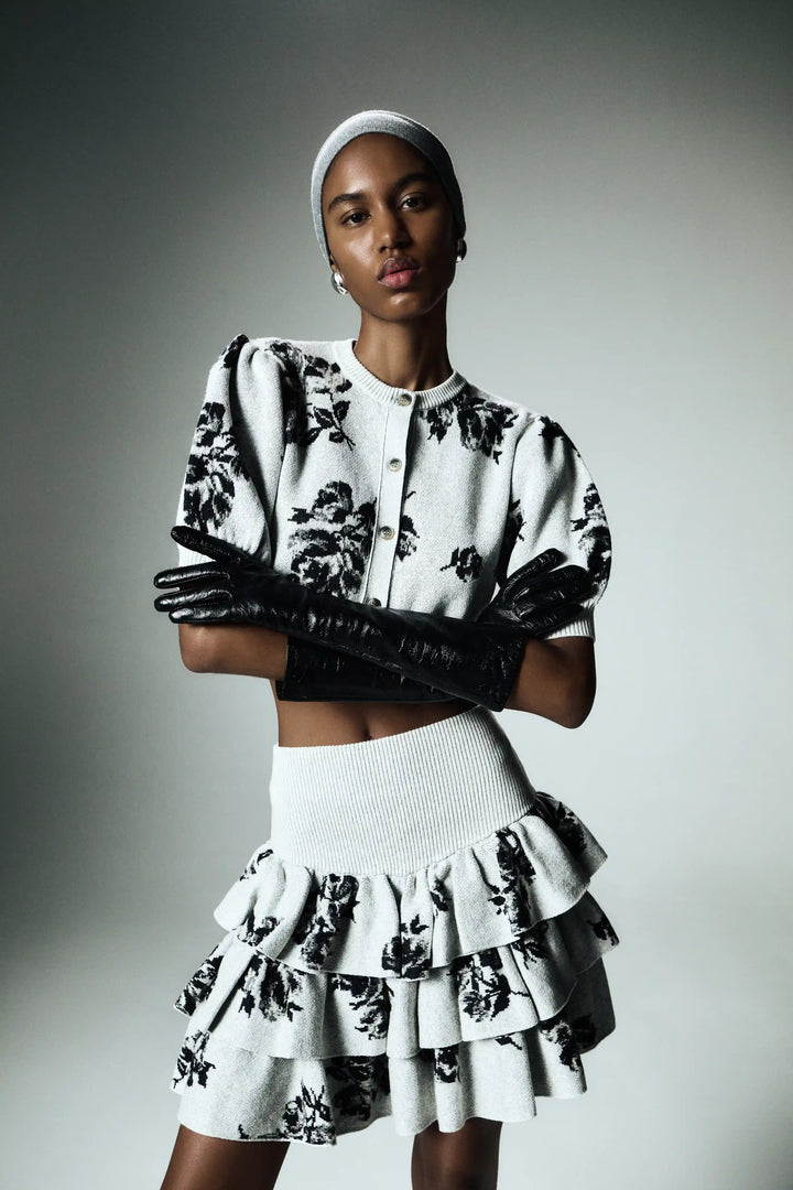 Charlize-Becky, knitted set made of gray cotton with floral print