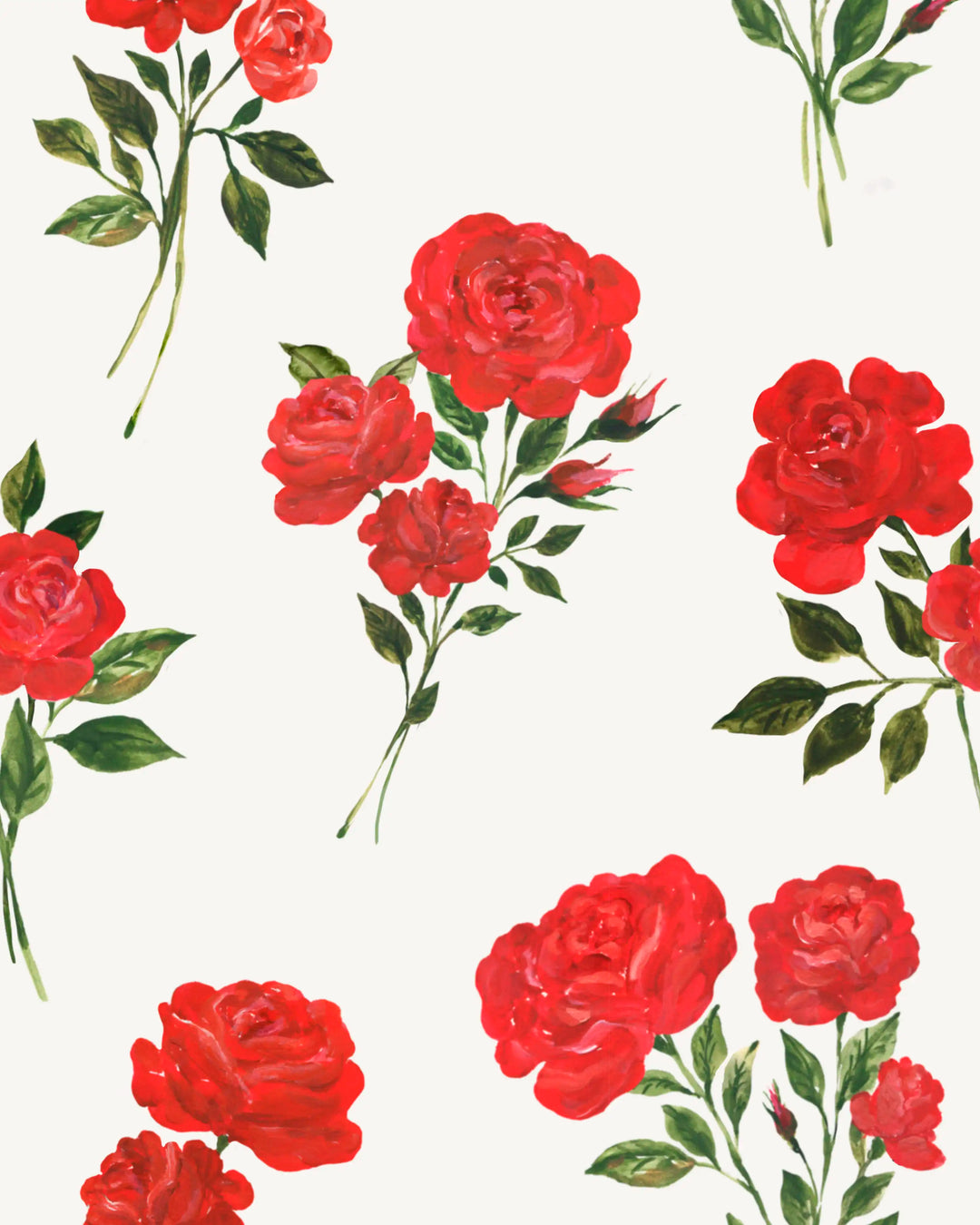 Monika midi, midi dress in milky crepe de chine with medium red roses