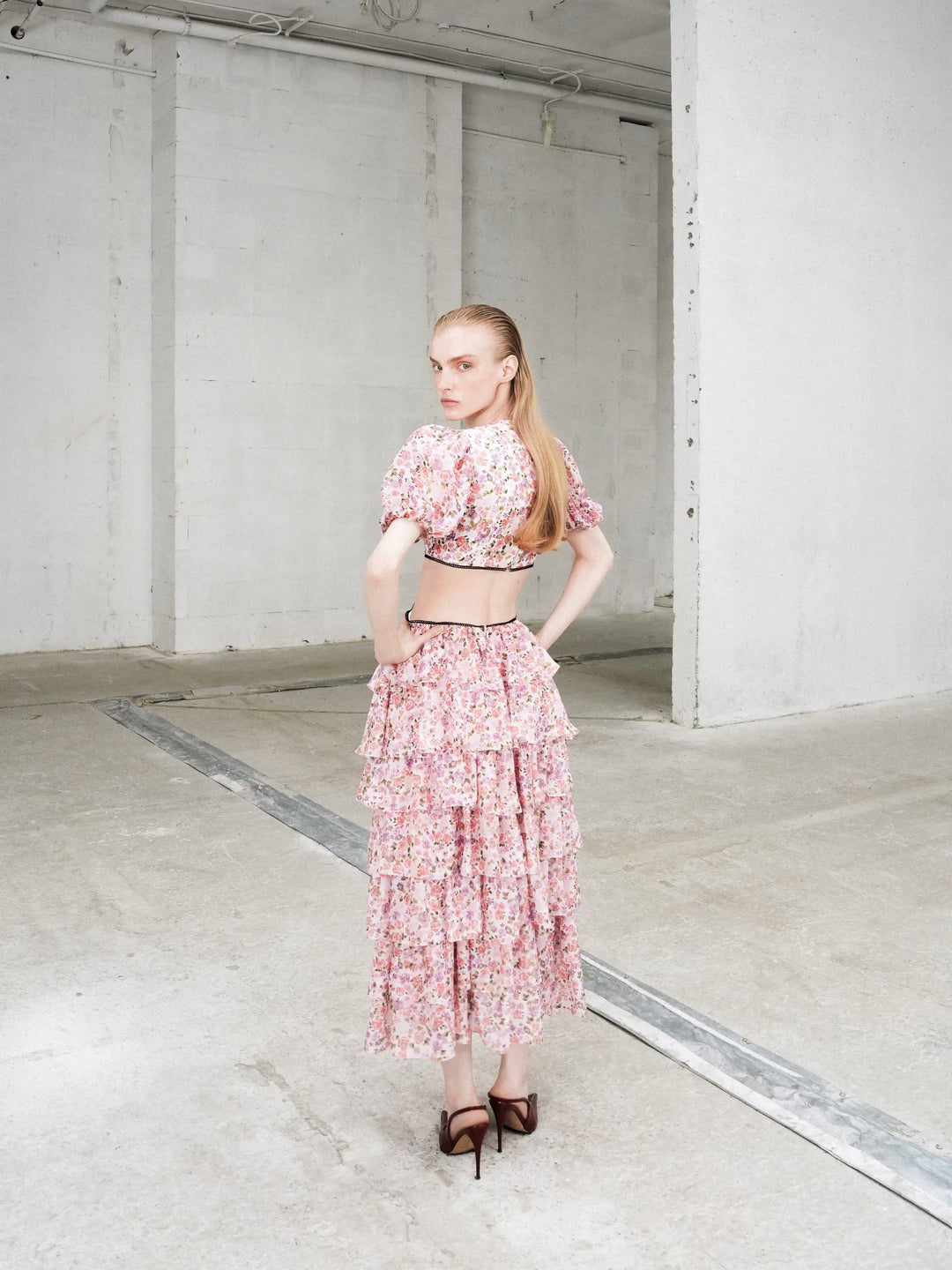 Kylie midi, midi dress in milky chiffon with a floral print