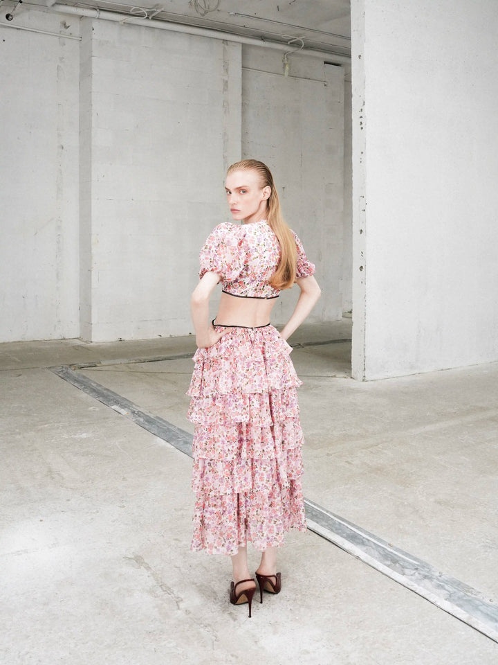 Kylie midi, midi dress in milky chiffon with a floral print