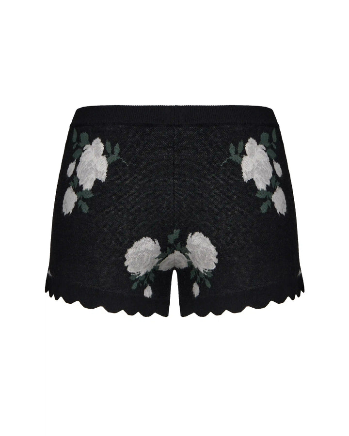 Lana-Joyce, knitted set with shorts made of black cotton with floral print