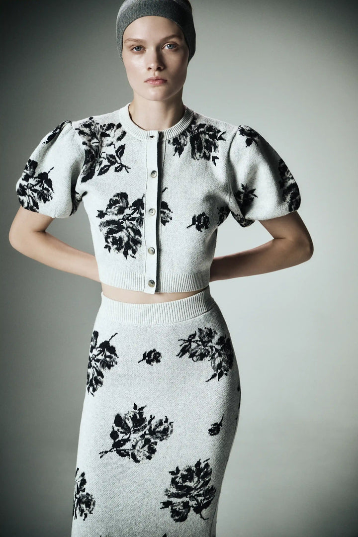 Charlize-Dorothy, knitted set made of gray cotton with floral print