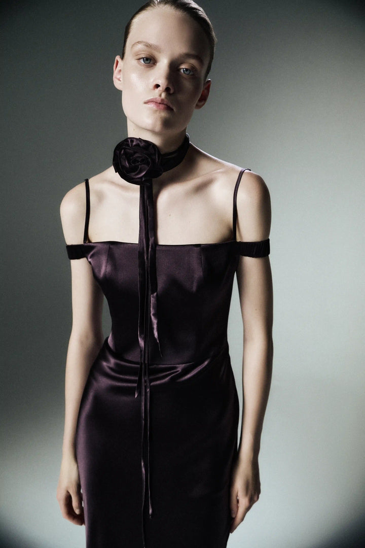 Melany maxi, maxi dress made of chocolate satin