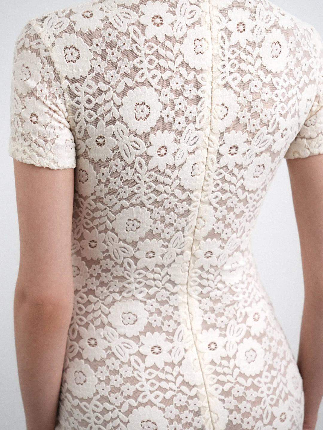 Amanda midi, milky lace dress with velvet flocking