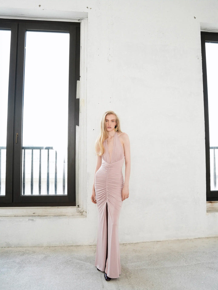 Luna maxi, maxi dress in powder pink biflex