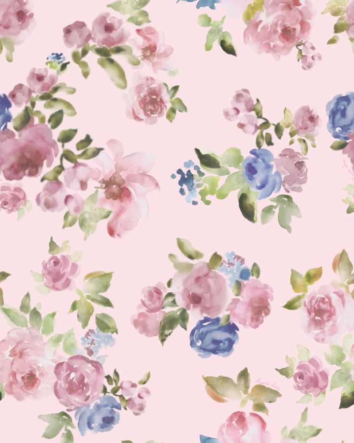 Monika midi, midi dress in light pink chiffon with a floral print
